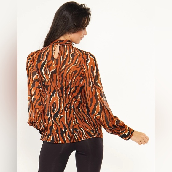Angeleye Zebra Print High Neck Chiffon Blouse - Picture 3 of 13
